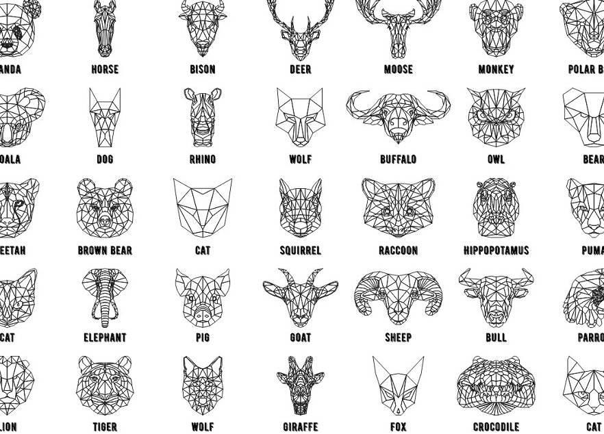 Intra απο ξύλο plywood 3mm-4mm πάχος – Γεωμετρικά σχέδια κεφαλών ζώων για κοπή και χάραξη με λέιζερ 30x30 cm INTRAVECTRY-MY554590