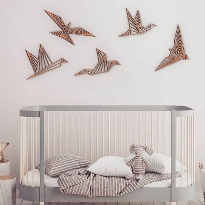 Σετ των 2 Intra απο ξύλο plywood 3mm-4mm πάχος – Γεωμετρική τέχνη τοίχου Flying Bird για ξύλο Νηπιαγωγείου 20x20 cm INTRAVECTRY-MY554822