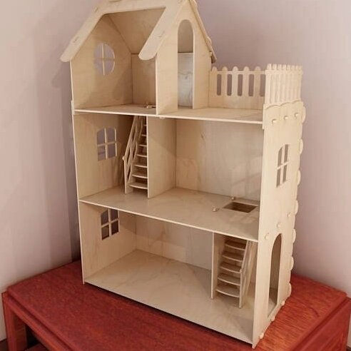 Intra απο ξύλο plywood 3mm-4mm πάχος – ξύλο μινιατούρα κουκλόσπιτου τριών ορόφων 45x50 cm INTRAVECTRY-MY554857