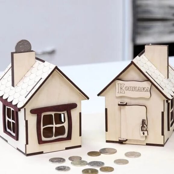 Intra απο ξύλο plywood 3mm-4mm πάχος – ξύλο σχήματος σπιτιού Piggy Bank 25x30 cm INTRAVECTRY-MY557441