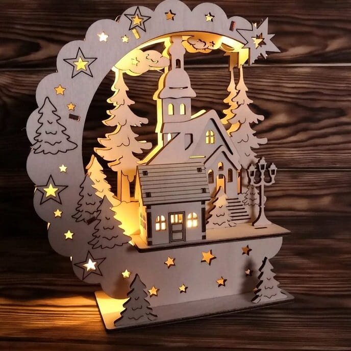 Σετ των 2 Intra απο ξύλο plywood 3mm-4mm πάχος – ξύλο Φωτιστικό Χειμερινής Σκηνής Moon Star 12x15 cm INTRAVECTRY-MY554948