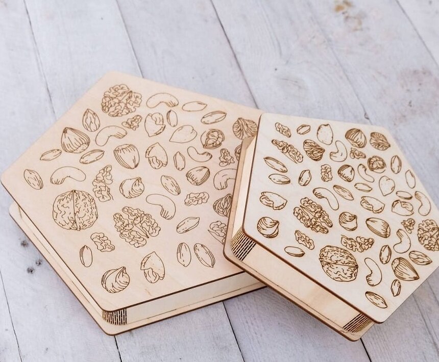 Σετ των 3 Intra απο ξύλο plywood 3mm-4mm πάχος – Κιβώτιο δώρου για καρύδια με λέιζερ ξύλο χαρακτικής 35x40 cm INTRAVECTRY-MY561374