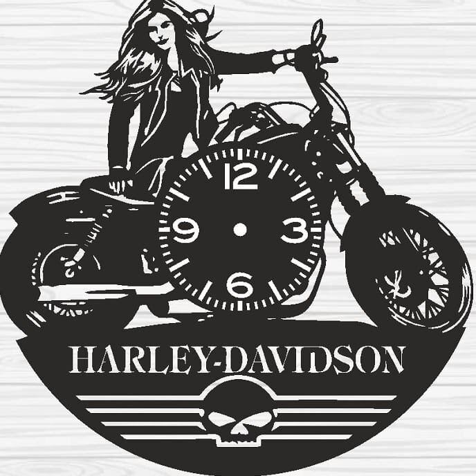 Intra απο ξύλο plywood 3mm-4mm πάχος – Κορίτσι στο ξύλο ρολογιού τοίχου Harley Davidson Vinyl 20x25 cm INTRAVECTRY-MY561042