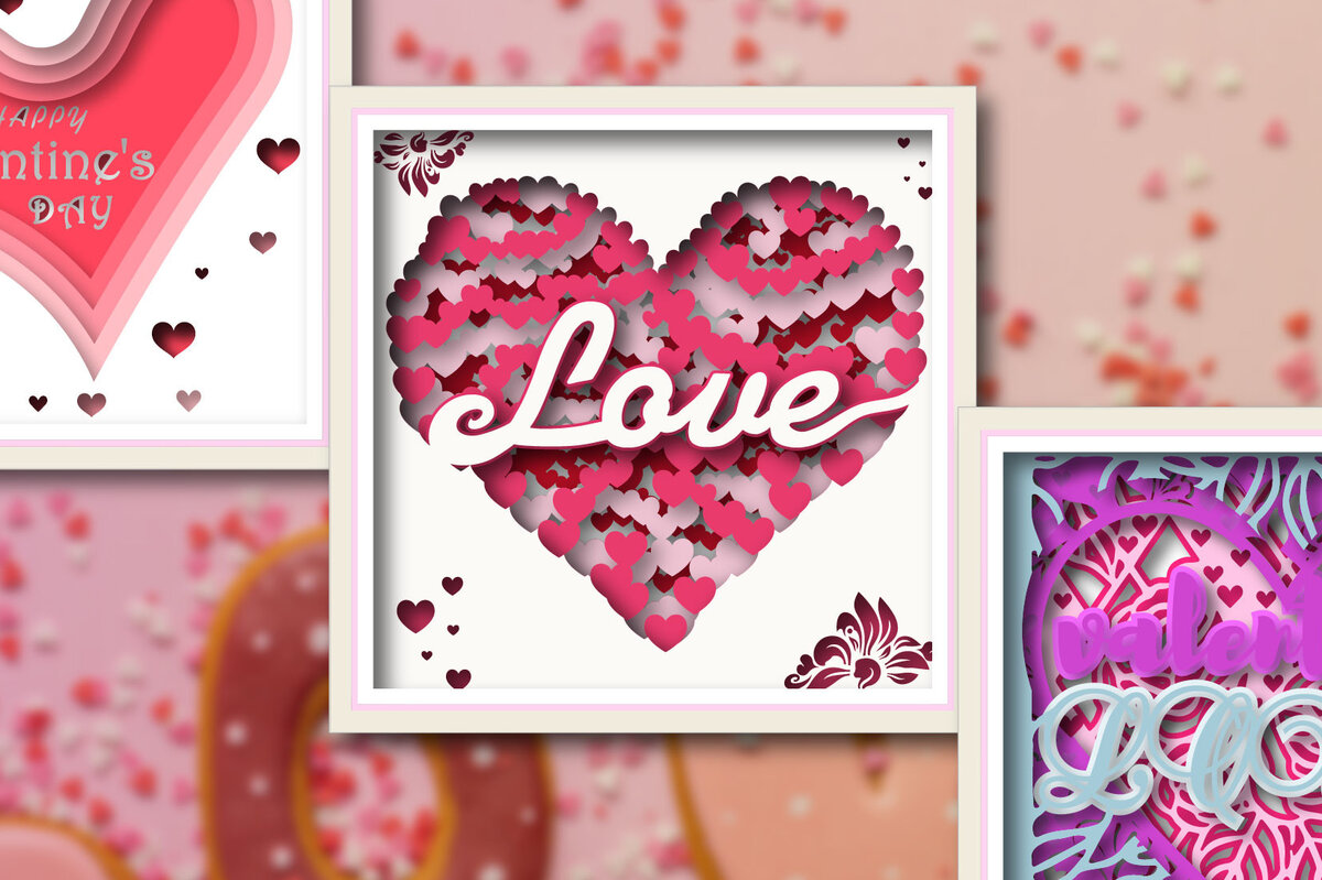 Σετ των 2 Intra απο ξύλο plywood 3mm-4mm πάχος – Πακέτο 3 σκιών για το Valentine's Shadow Box Δίασταση  20x20 cm INTRAFABR-24465452