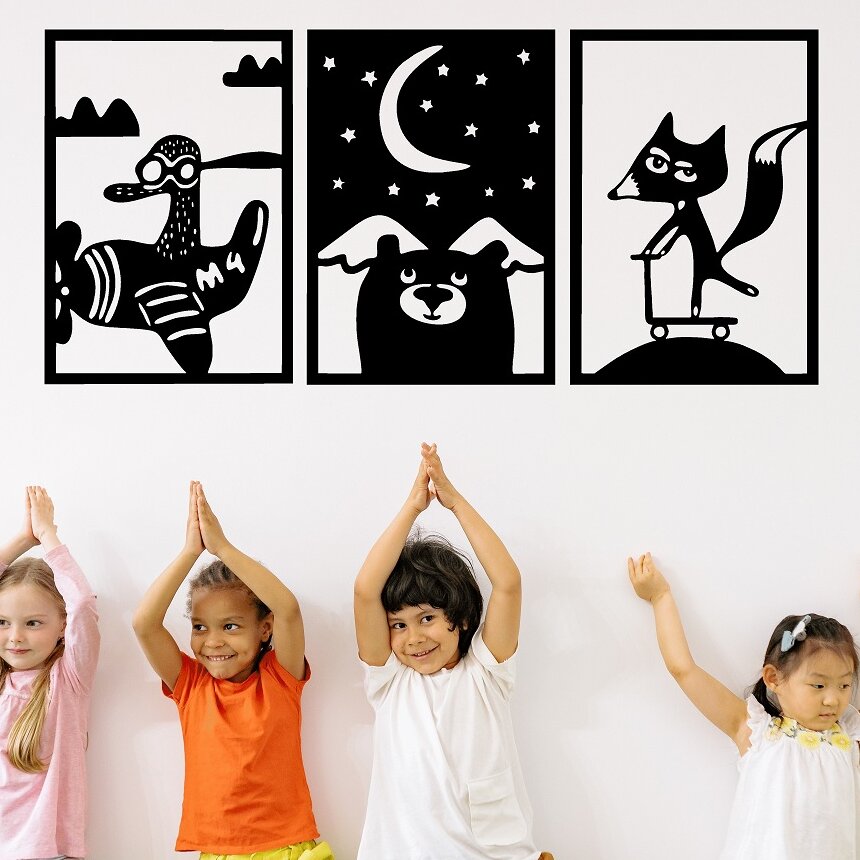 Intra απο ξύλο plywood 3mm-4mm πάχος – Πρότυπο σιλουέτας αυτοκόλλητων τοίχου μωρών ζώων 20x20 cm INTRAVECTRY-MY560833