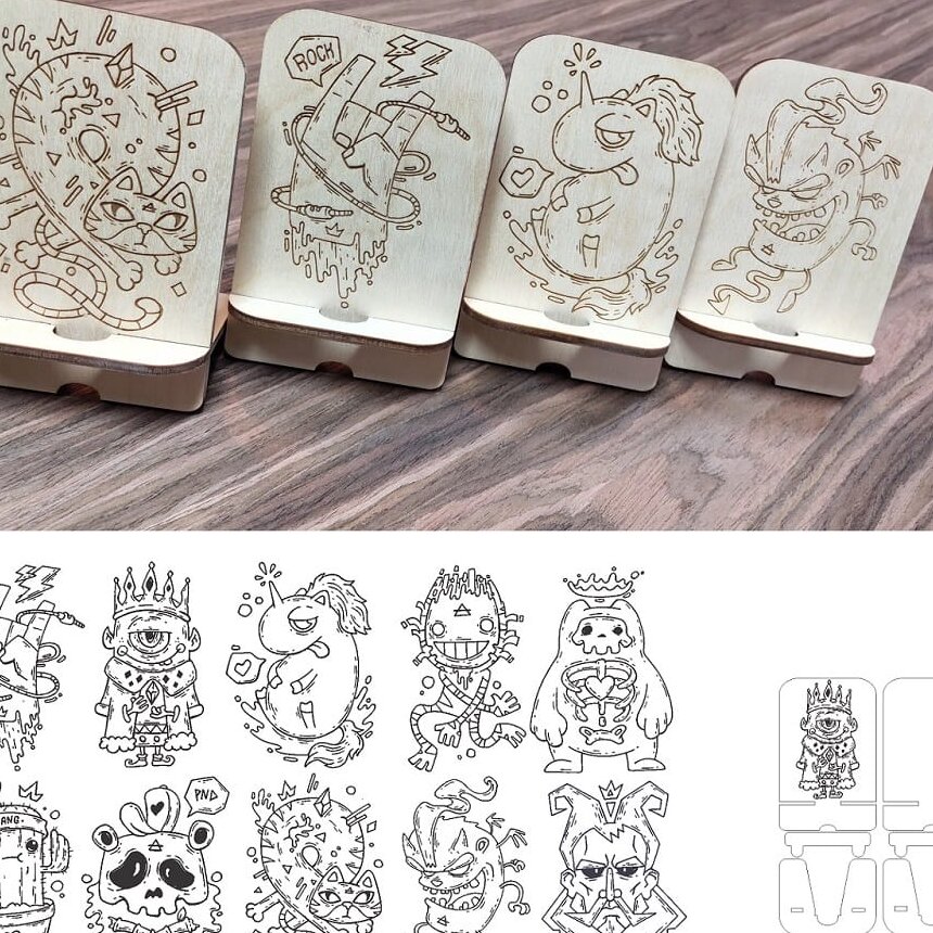 Σετ των 2 Intra απο ξύλο plywood 3mm-4mm πάχος – Ξύλινο εγχάρακτο ξύλο βάσης κινητού τηλεφώνου 12x15 cm INTRAVECTRY-MY558509