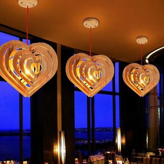 Intra απο ξύλο plywood 3mm-4mm πάχος – Ρομαντικό Κρεμαστό Φωτιστικό Ξύλινη Καρδιά 30x30 cm INTRAVECTRY-MY557942