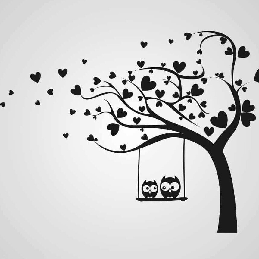 Σετ των 3 Intra απο ξύλο plywood 3mm-4mm πάχος – Love Heart Tree με ζευγάρι κουκουβάγιας σε ξύλο τέχνης Swing Wall 30x30 cm INTRAVECTRY-MY556988