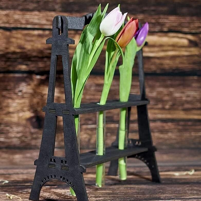 Σετ των 2 Intra απο ξύλο plywood 3mm-4mm πάχος – Ξύλινη λίμα βάσης φιάλης λουλουδιού πύργου του Άιφελ 12x15 cm INTRAVECTRY-MY560580