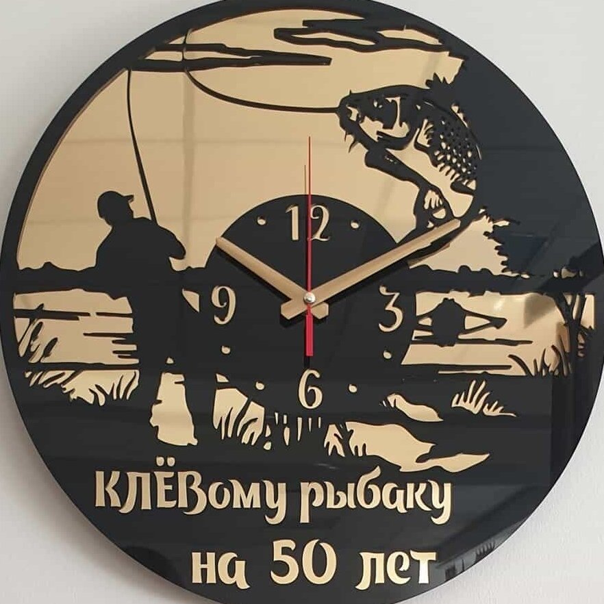 Intra απο ξύλο plywood 3mm-4mm πάχος – Ρολόι δίσκων βινυλίου με θέμα το ψάρεμα Δώρο για το σχέδιο Fisherman 40x40 cm INTRAVECTRY-MY555482
