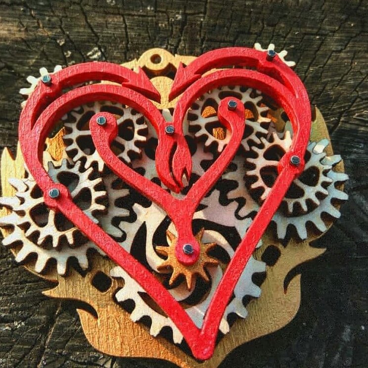 Σετ των 3 Intra απο ξύλο plywood 3mm-4mm πάχος – ξύλο πολλαπλών στρώσεων Ξύλινο Gear Heart Keychain 25x25 cm INTRAVECTRY-MY557014