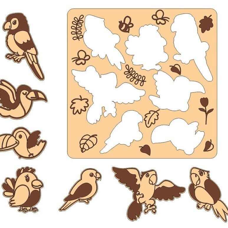 Σετ των 2 Intra απο ξύλο plywood 3mm-4mm πάχος – ξύλο Ξύλινου Παιχνιδιού παζλ με θέμα τα πουλιά 30x30 cm INTRAVECTRY-MY558678