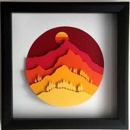 Intra απο ξύλο plywood 3mm-4mm πάχος – Εντυπωσιακός Ήλιος πίσω από πολυεπίπεδα βουνά διακόσμηση τοίχου 50x60 cm INTRAVECTRY-MY557250