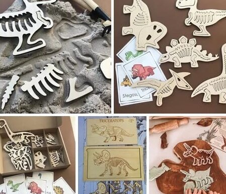 Σετ των 2 Intra απο ξύλο plywood 3mm-4mm πάχος – Dinosaur Skeleton Puzzle Play Set File 25x30 cm INTRAVECTRY-MY558681