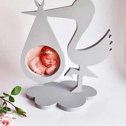 Σετ των 2 Intra απο ξύλο plywood 3mm-4mm πάχος – ξύλο Διακοσμητική Κορνίζα Stork για νεογέννητο μωρό 20x20 cm INTRAVECTRY-MY558619