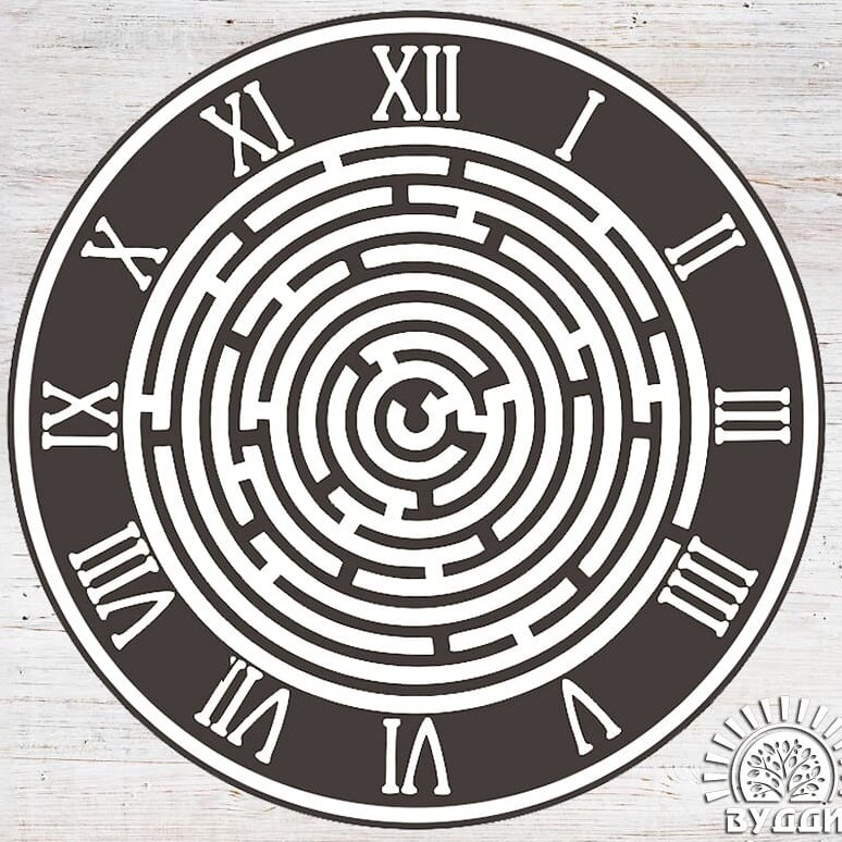 Intra απο ξύλο plywood 3mm-4mm πάχος – Ρολόι τοίχου Κύκλος Λαβύρινθος με ξύλο λατινικών αριθμών 50x60 cm INTRAVECTRY-MY557276