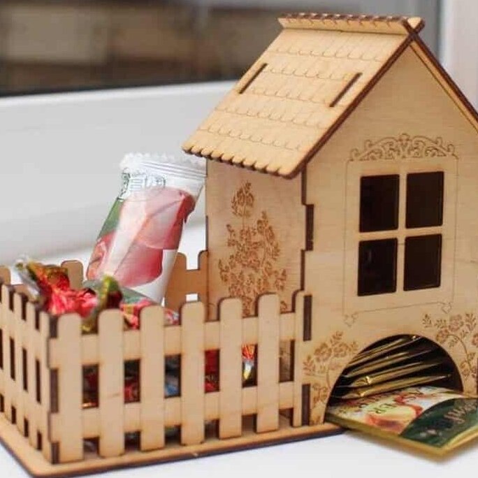 Intra απο ξύλο plywood 3mm-4mm πάχος – Tea Bag Dispenser Ξύλινο Teahouse με Λίμα Φράχτη 20x25 cm INTRAVECTRY-MY555664