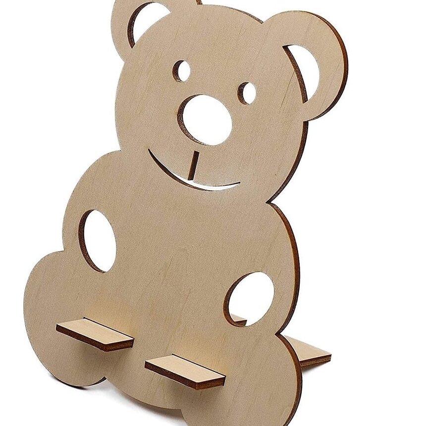 Σετ των 2 Intra απο ξύλο plywood 3mm-4mm πάχος – Teddy Bear Ξύλινη θήκη τηλεφώνου Αντιολισθητική βάση για ξύλο γραφείου 12x15 cm INTRAVECTRY-MY558523