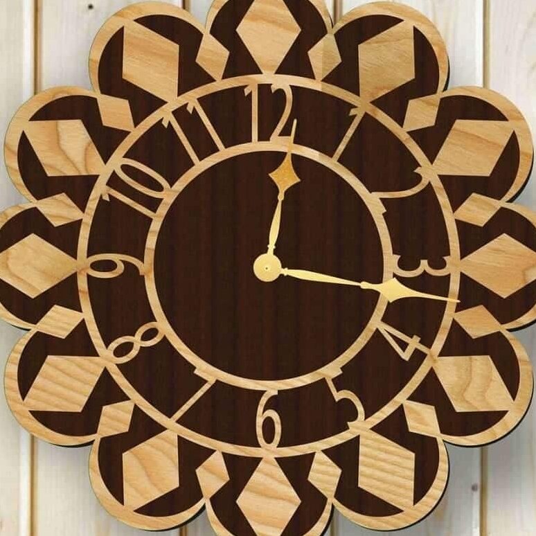 Intra απο ξύλο plywood 3mm-4mm πάχος – ξύλο Ξύλινο Ρολόι Τοίχου Διπλής Επίπεδης Floral Design 45x50 cm INTRAVECTRY-MY557290