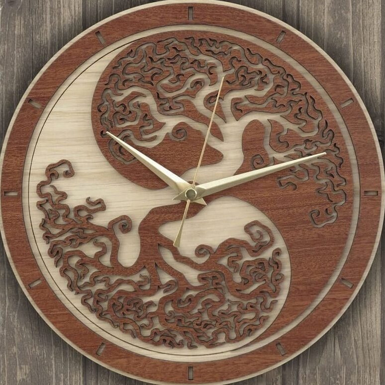 Intra απο ξύλο plywood 3mm-4mm πάχος – Ρολόι Yin Yang Tree of Life σε ξύλινο ξύλο 20x25 cm INTRAVECTRY-MY557294