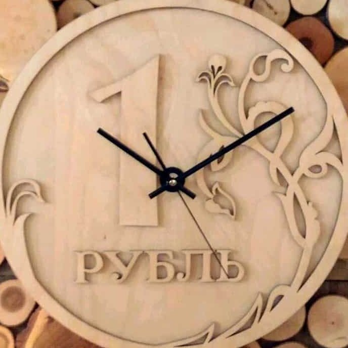 Intra απο ξύλο plywood 3mm-4mm πάχος – ξύλο ρολογιού τοίχου με νομίσματα ρωσικού ρουβλίου 25x30 cm INTRAVECTRY-MY557295