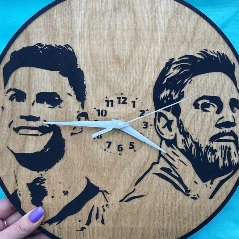 Σετ των 3 Intra απο ξύλο plywood 3mm-4mm πάχος – Ξύλινο ρολόι τοίχου για τους οπαδούς του Messi και του Ronaldo 15x15 cm INTRAVECTRY-MY561404