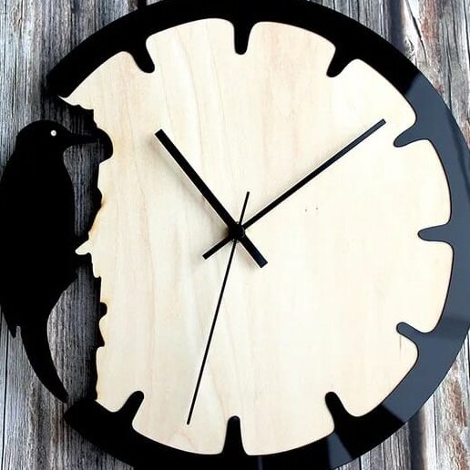 Intra απο ξύλο plywood 3mm-4mm πάχος – ξύλο στρογγυλού ρολογιού τοίχου Woodpecker 40x40 cm INTRAVECTRY-MY561113