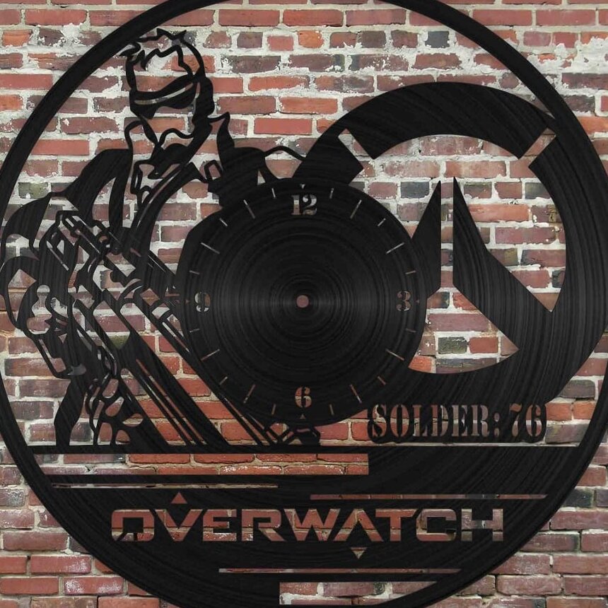 Σετ των 2 Intra απο ξύλο plywood 3mm-4mm πάχος – ξύλο ρολογιού τοίχου Overwatch Soldier 76 Vinyl Record 35x40 cm INTRAVECTRY-MY555895