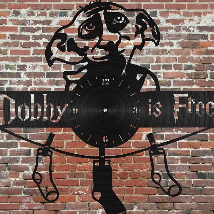 Intra απο ξύλο plywood 3mm-4mm πάχος – Ρολόι τοίχου Dobby Vinyl Record για ξύλο Potterheads 25x30 cm INTRAVECTRY-MY557340