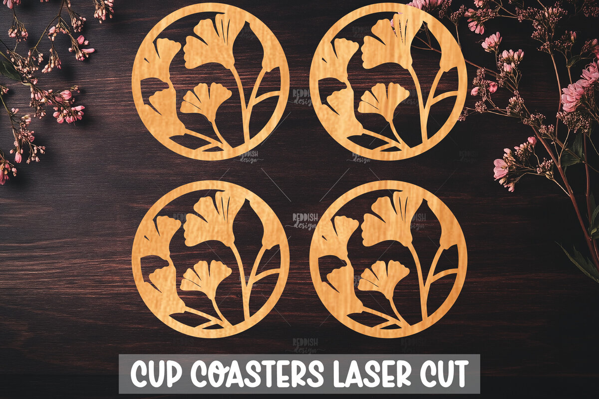 Σετ των 2 Intra απο ξύλο plywood 3mm-4mm πάχος Botanical Cup Coaster File Cut  Δίασταση 15x15 cm INTRAFABR-121341057