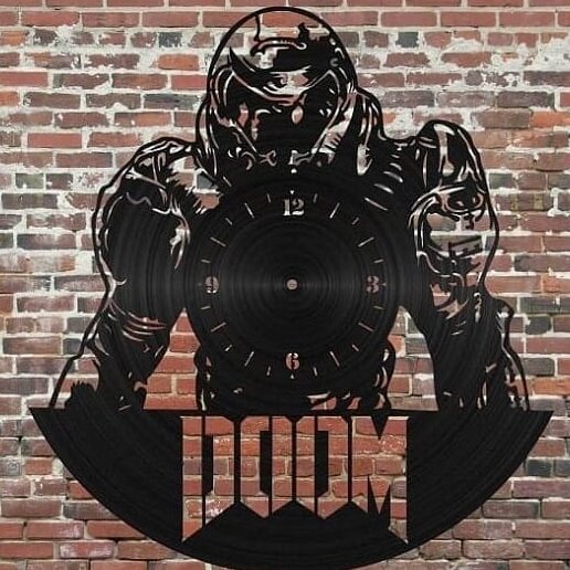 Intra απο ξύλο plywood 3mm-4mm πάχος – ξύλο ρολόι τοίχου Doomguy Vinyl Record Δώρο για Gamers 40x45 cm INTRAVECTRY-MY557353