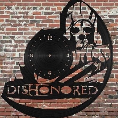Σετ των 2 Intra απο ξύλο plywood 3mm-4mm πάχος – Δώρο ρολόι τοίχου Dishonored Vinyl Record για τους λάτρεις των παιχνιδιών 25x25 cm INTRAVECTRY-MY555922