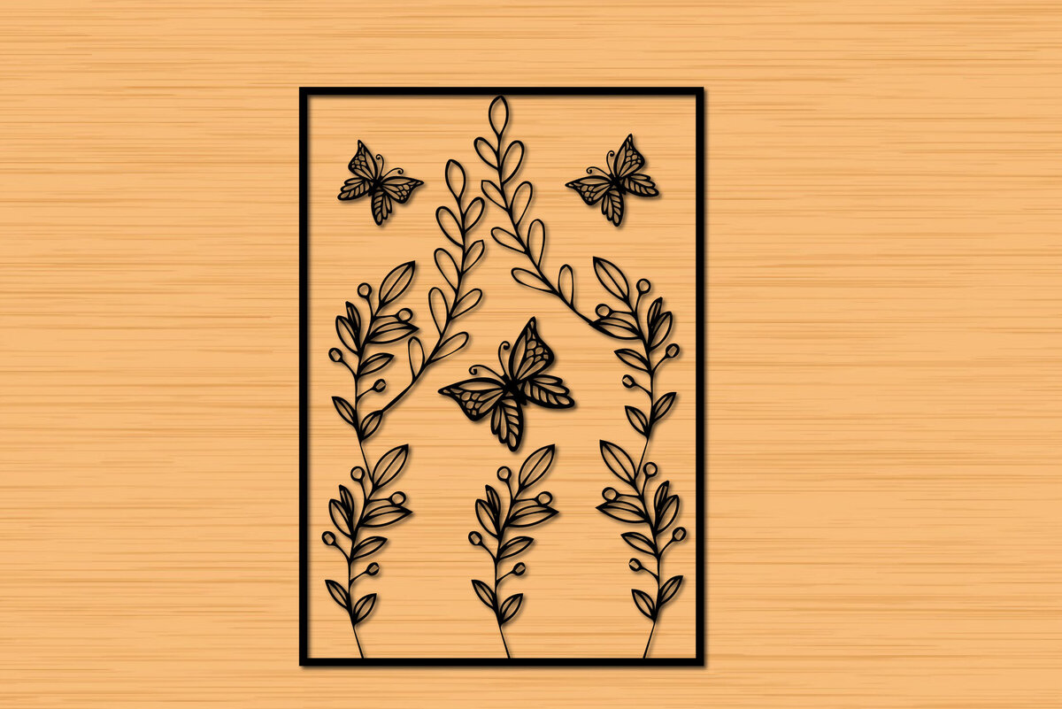 Σετ των 2 Intra απο ξύλο plywood 3mm-4mm πάχος κοπής με λουλούδια πεταλούδας με λέιζερ Δίασταση 30x20 cm INTRAFABR-30397392