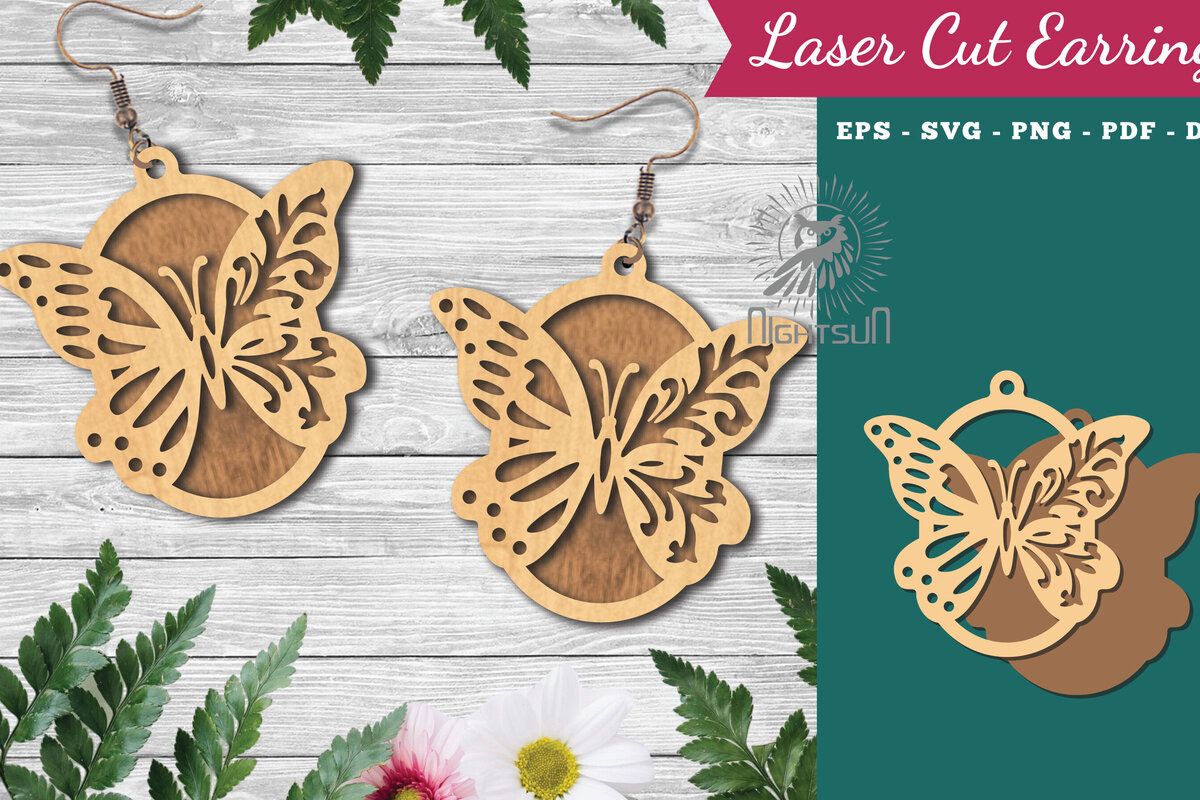 Σετ των 3 Intra απο ξύλο plywood 3mm-4mm πάχος Σκουλαρίκια κομμένα με λέιζερ πεταλούδα 1 Δίασταση 3x3 cm INTRAFABR-123580678