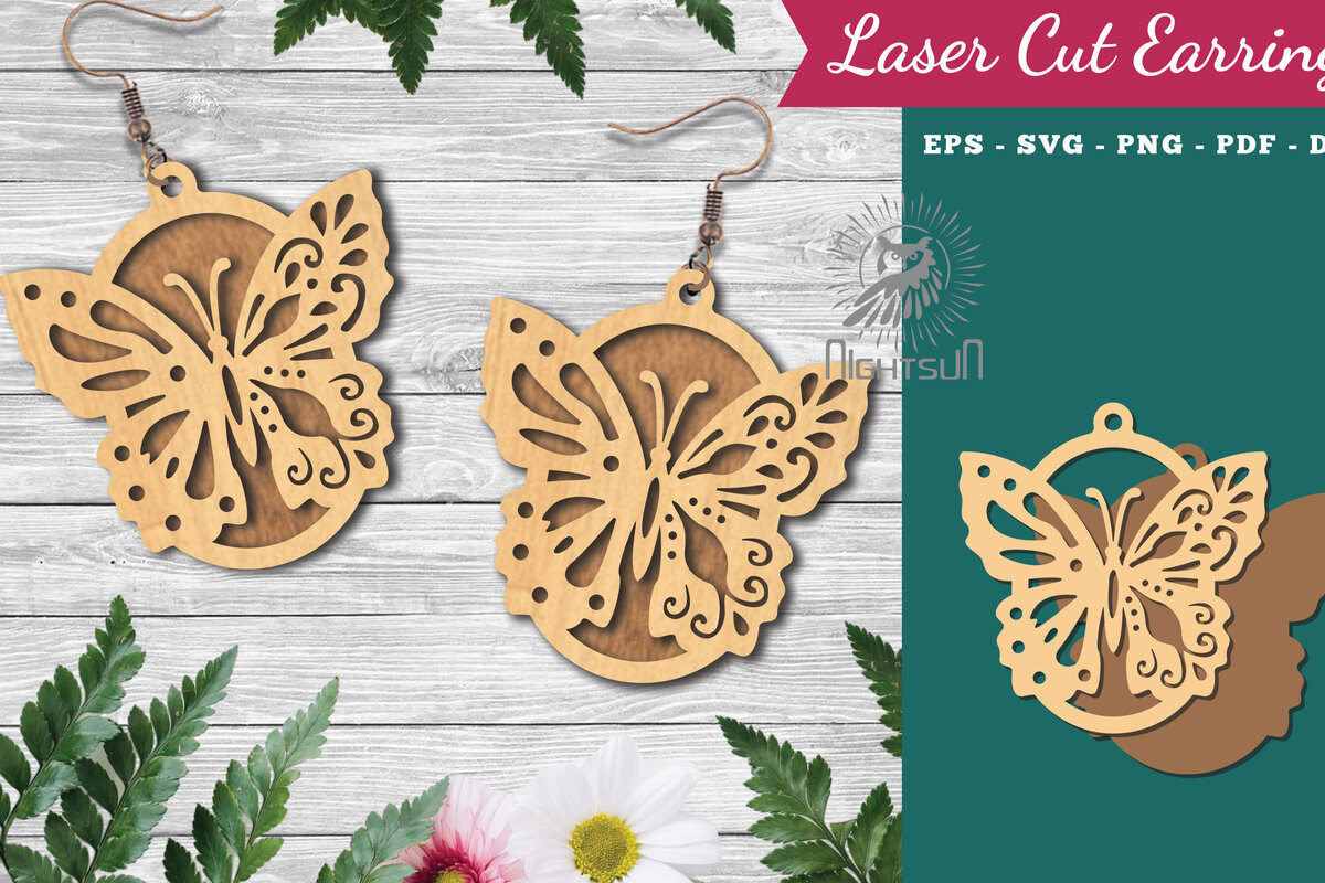 Σετ των 3 Intra απο ξύλο plywood 3mm-4mm πάχος Σκουλαρίκια κοπής με λέιζερ πεταλούδα 2 Δίασταση 3x3 cm INTRAFABR-123580744