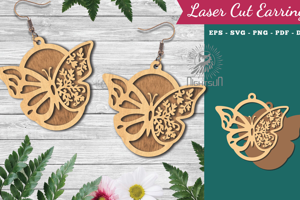 Σετ των 3 Intra απο ξύλο plywood 3mm-4mm πάχος Σκουλαρίκια κομμένα με λέιζερ πεταλούδα 4 Δίασταση 3x3 cm INTRAFABR-123580789