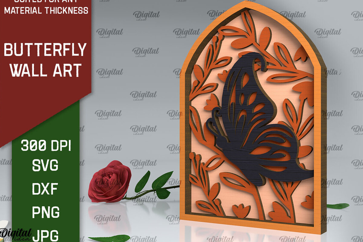 Intra απο ξύλο plywood 3mm-4mm πάχος Σχέδιο κοπής με λέιζερ τέχνης τοίχου πεταλούδας Δίασταση 30x20 cm INTRAFABR-102117727
