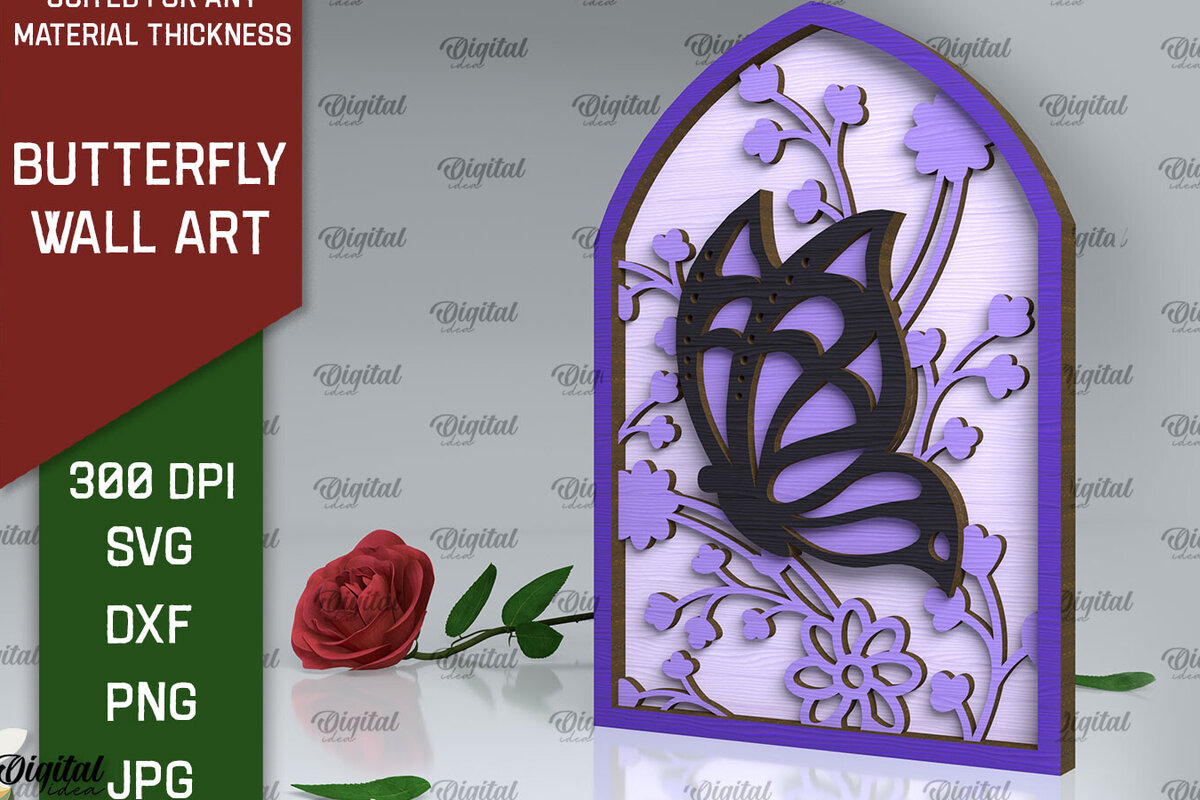 Intra απο ξύλο plywood 3mm-4mm πάχος Σχέδιο κοπής με λέιζερ τέχνης τοίχου πεταλούδας Δίασταση 40x40 cm INTRAFABR-102117781