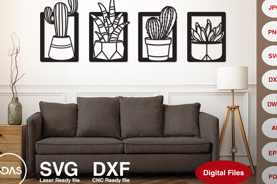 Σετ των 2 Intra απο ξύλο plywood 3mm-4mm πάχος Cactus Plant  Cnc Cnc Pdf Δίασταση 9x15 cm INTRAFABR-122909043