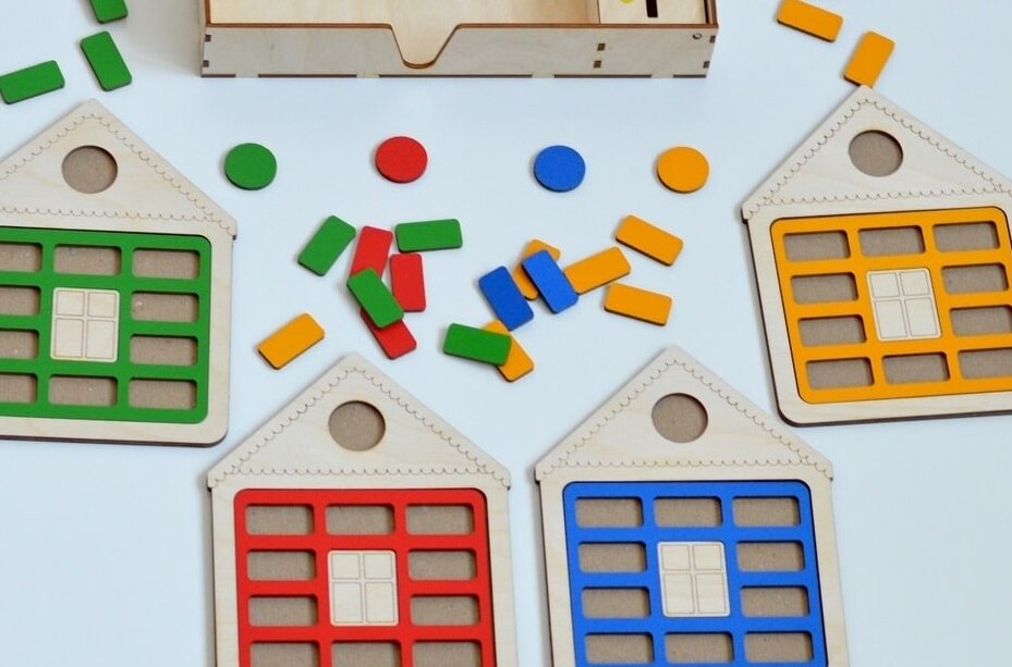 Σετ των 2 Intra απο ξύλο plywood 3mm-4mm πάχος – Εκπαιδευτικό ξύλο παιχνιδιών Montessori Inset Shape House 35x40 cm INTRAVECTRY-MY558686