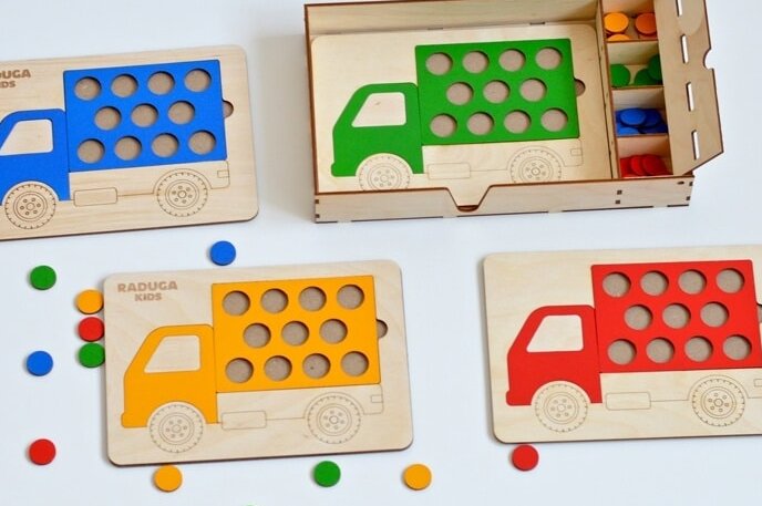 Σετ των 2 Intra απο ξύλο plywood 3mm-4mm πάχος – Truck Inset Puzzle Learning Board Colors and Shapes 25x25 cm INTRAVECTRY-MY558687