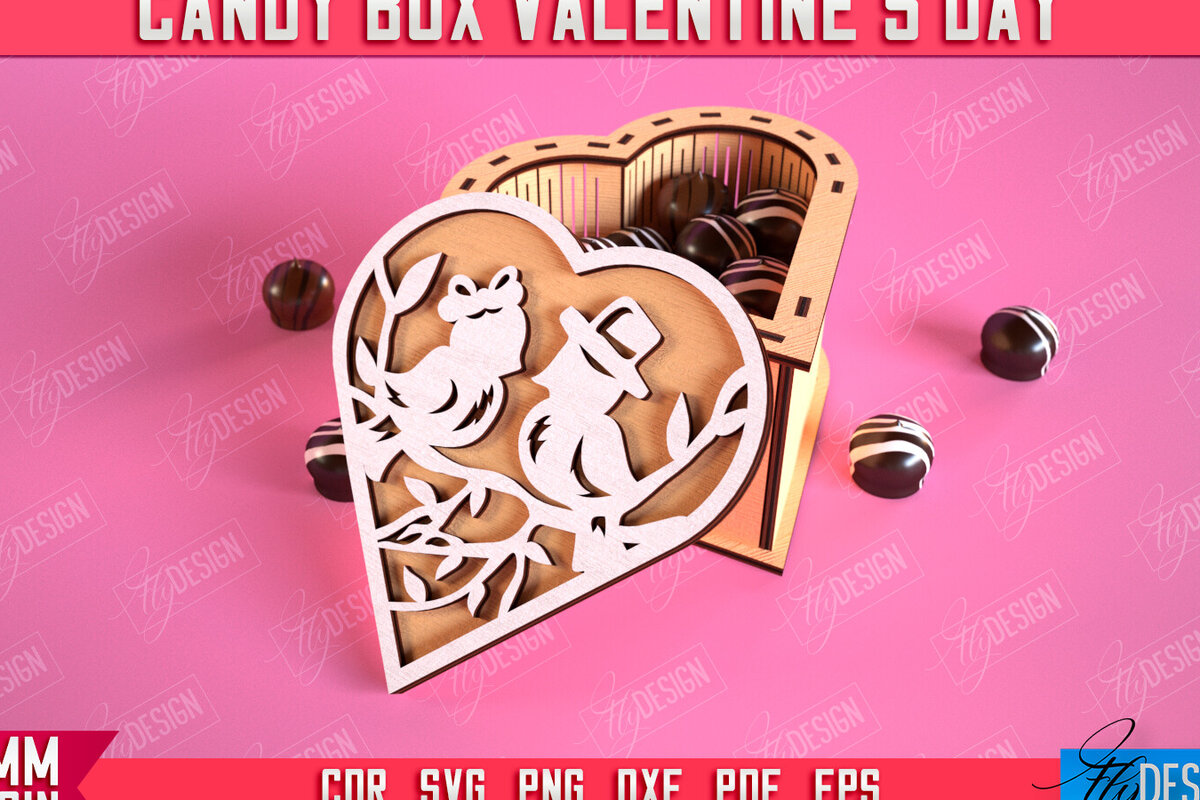 Σετ των 2 Intra απο ξύλο plywood 3mm-4mm πάχος Candy Box Ημέρα του Αγίου Βαλεντίνου | Κουτί θεραπείας Δίασταση 15x15 cm INTRAFABR-113523219