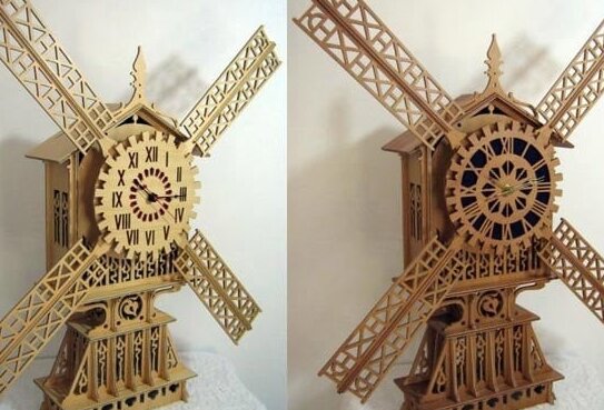 Intra απο ξύλο plywood 3mm-4mm πάχος – Ξύλινο Vintage ξύλο Ρολόι Τοίχου Ανεμόμυλος 12x15 cm INTRAVECTRY-MY557369