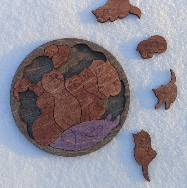 Σετ των 2 Intra απο ξύλο plywood 3mm-4mm πάχος – Ξύλινο στρογγυλό ξύλο παζλ Tetris Animal 10x10 cm INTRAVECTRY-MY558693