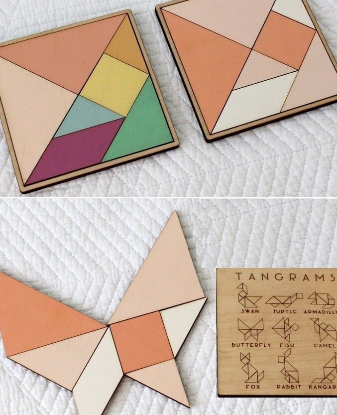 Σετ των 2 Intra απο ξύλο plywood 3mm-4mm πάχος – Ξύλινο ξύλο Tangram Puzzle Εκπαιδευτικό Παιχνίδι για Παιδιά 20x25 cm INTRAVECTRY-MY558695