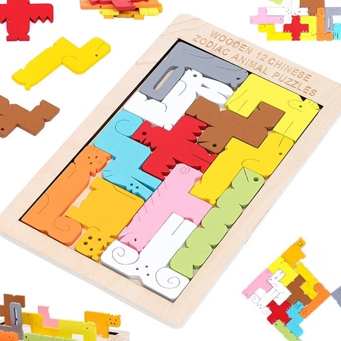 Σετ των 2 Intra απο ξύλο plywood 3mm-4mm πάχος – Ξύλινο Ορθογώνιο Κινέζικο Ζώδιο Ζώο Tetris ξύλο πίνακα παζλ 20x25 cm INTRAVECTRY-MY558699