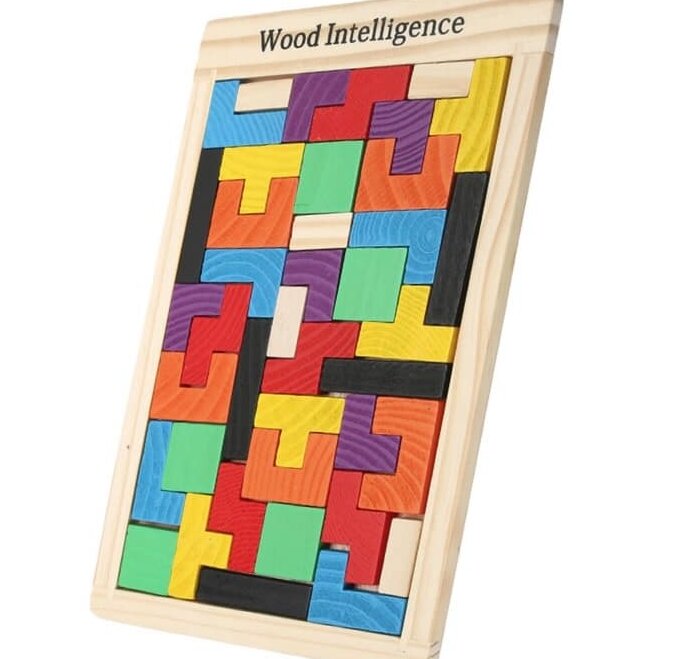 Σετ των 2 Intra απο ξύλο plywood 3mm-4mm πάχος – ξύλο Παιχνιδιού Wood Intelligence Tetris Puzzle 15x15 cm INTRAVECTRY-MY558701