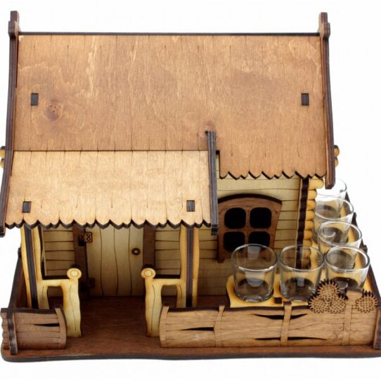 Intra απο ξύλο plywood 3mm-4mm πάχος – Mini Bar House με Έξι Γυάλινη Θήκη 50x60 cm INTRAVECTRY-MY556045