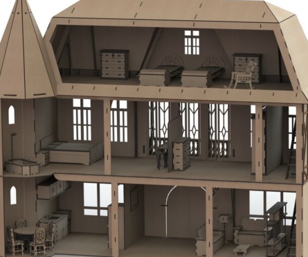 Intra απο ξύλο plywood 3mm-4mm πάχος – Τριώροφη Κουκλόσπιτο Barbie 4mm Ταβάνι 32cm Λίμα 40x45 cm INTRAVECTRY-MY556055