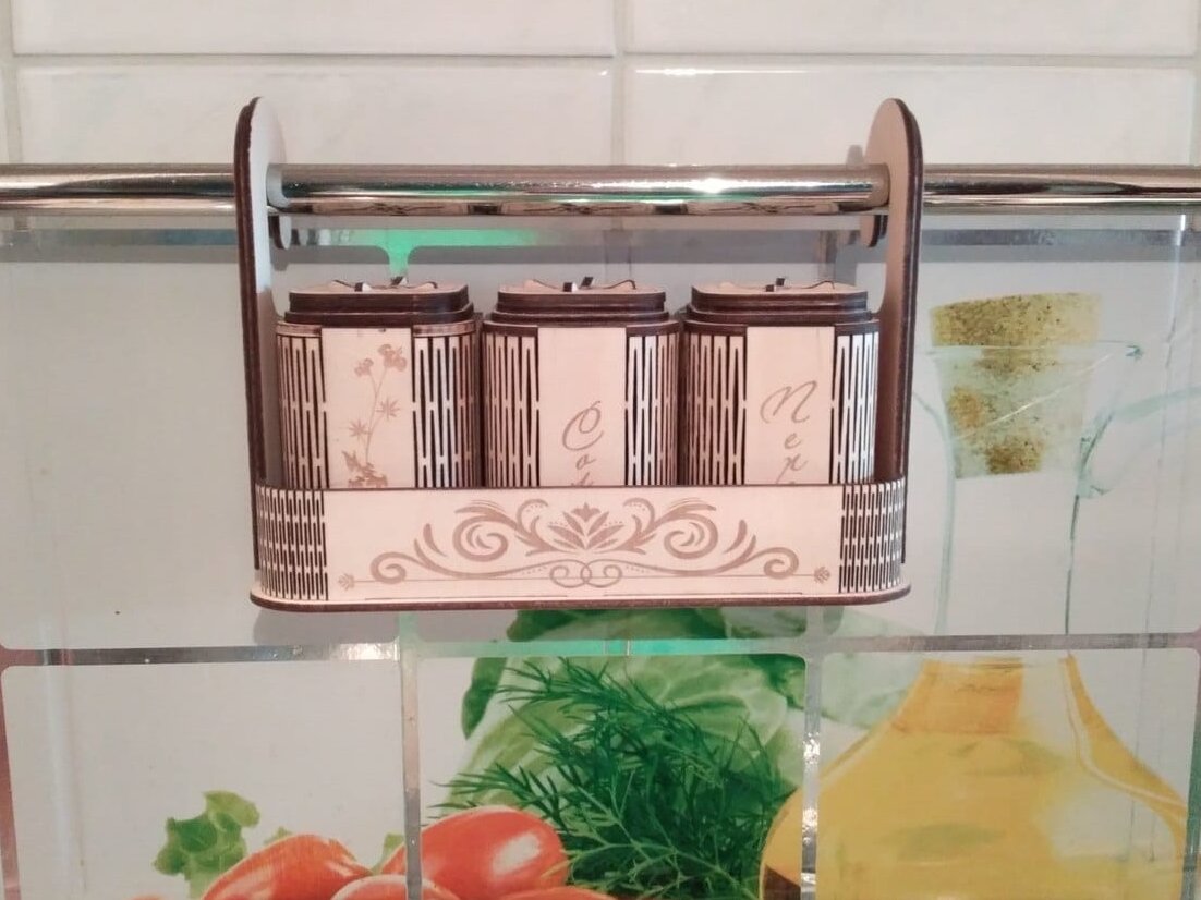 Σετ των 3 Intra απο ξύλο plywood 3mm-4mm πάχος – Ξύλινο ράφι και βάζα για μπαχαρικά 25x30 cm INTRAVECTRY-MY561443